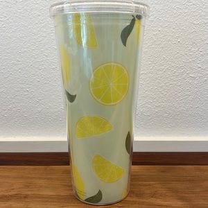 Lemon Pattern Venti Large Size Plastic Glass Lid Straw BPA Free